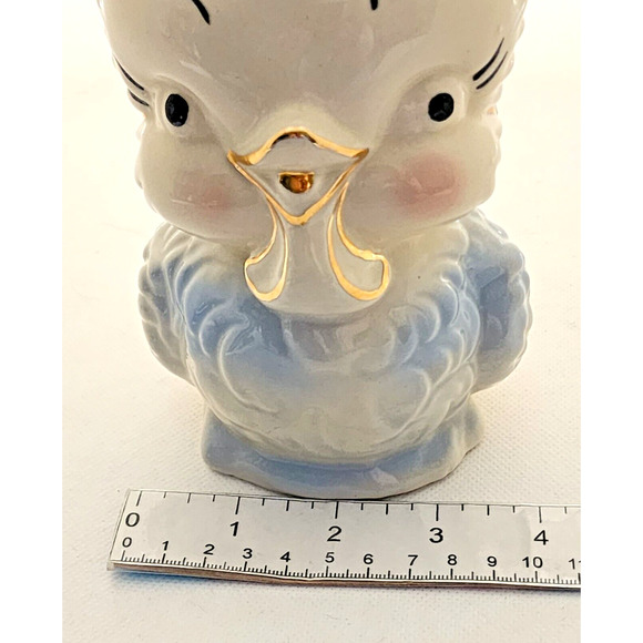 PITCHER-VASE-Vintage-Duck-Blue-Cream-Gold Trim-MCM-HANDLE-3D - Picture 14 of 14